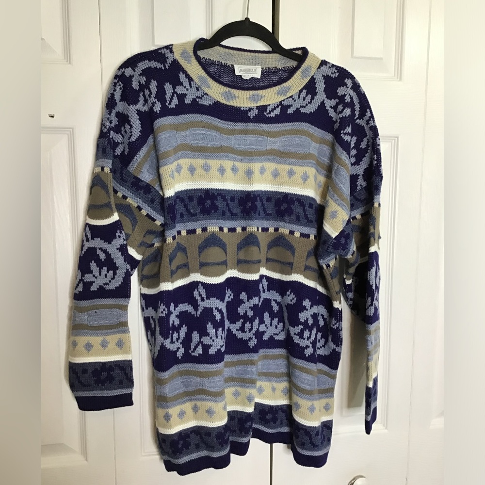 Vintage Arielle Ugly Sweater with Geometric Pattern Size L- Made in the USA